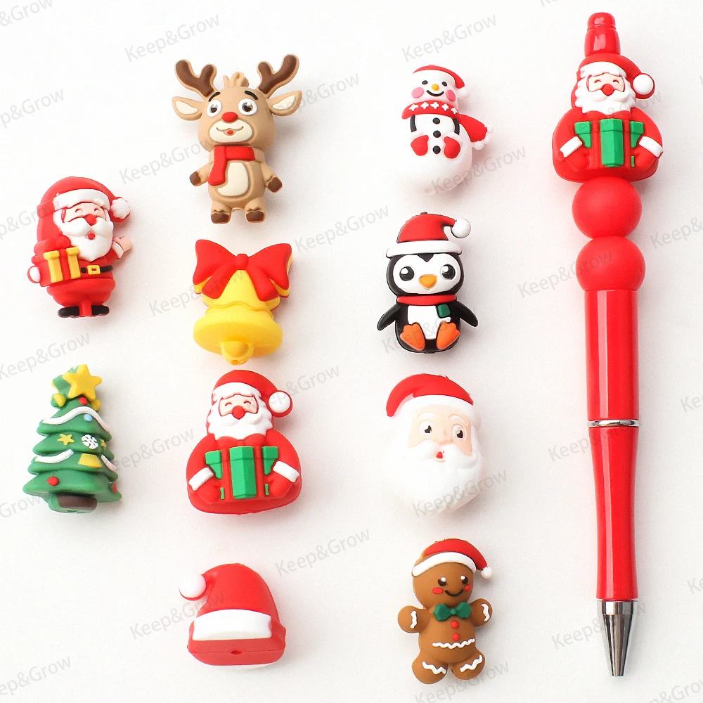 5/20/50Pcs Christmas Theme 3D Silicone Beads Snowman Christmas Tree Santa Claus Elk Gingerbread Man Focal Beads Jewelry Making