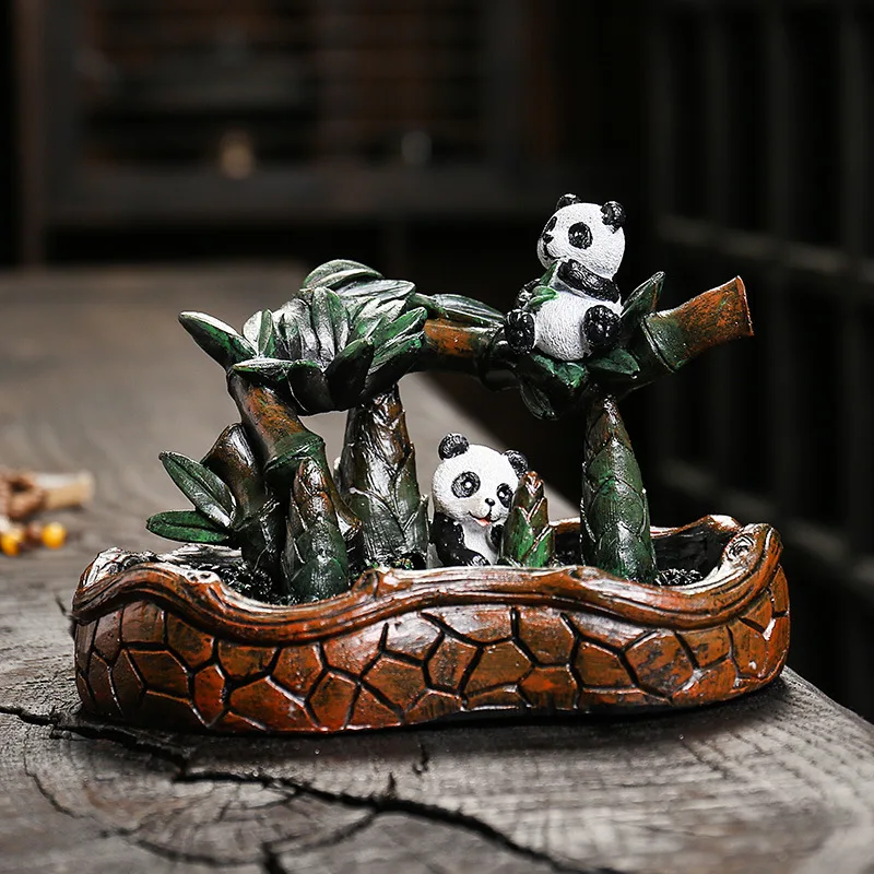 Household Decor Resin Backflow Censer Cute Panda Shaped Incense Burner (Without Incense)