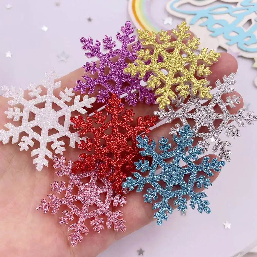 20PCS 42mm Glitter Composite Gold Pulver Tuch Weihnachten Schneeflocken Patches DIY Haarnadel Applikationen Handwerk Liefert