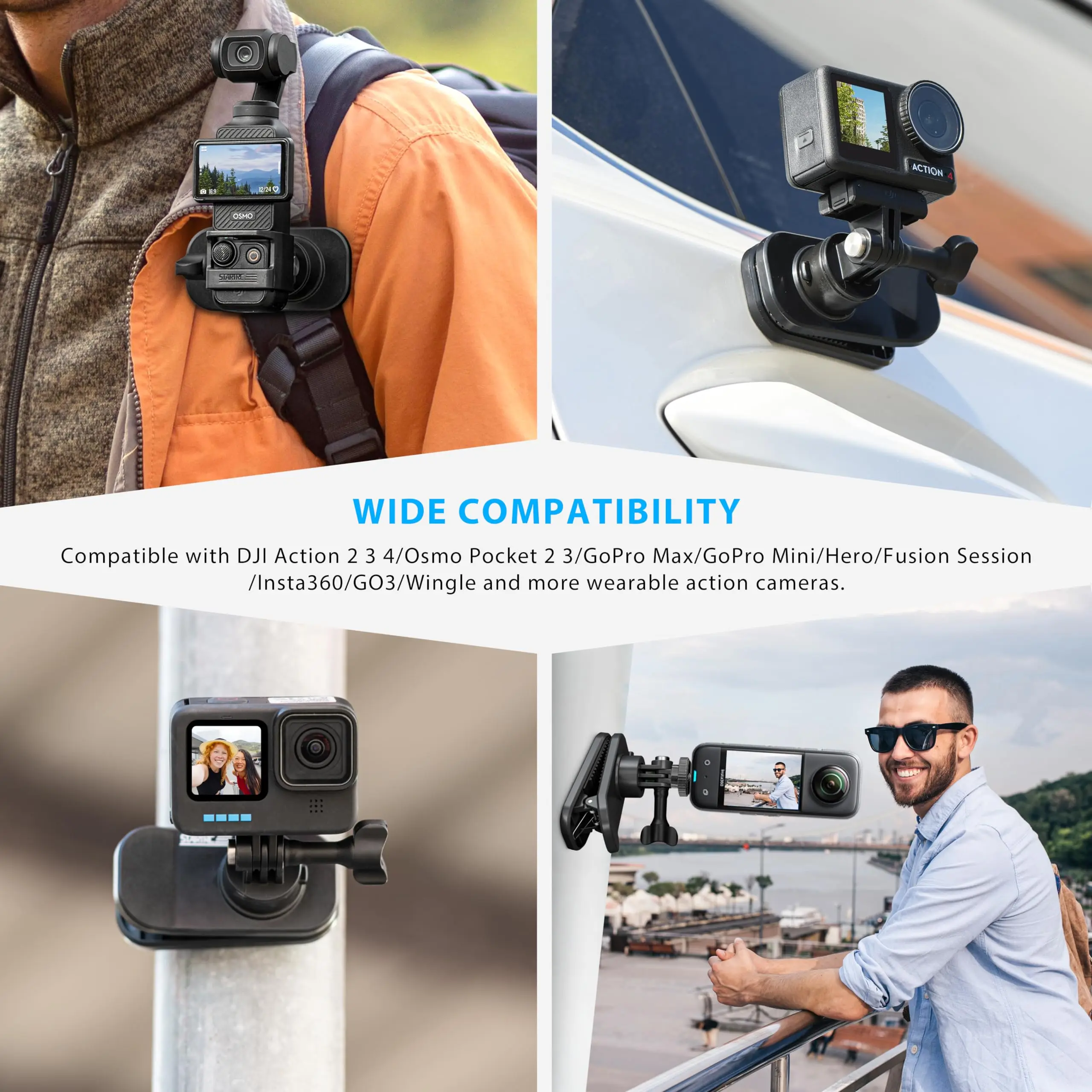 For OSMO Pocket 3 360° Rotation Backpack Clip Mount Shoulder Strap Accessories for DJI Pocket 3/OSMO Pockt/Action Cameras