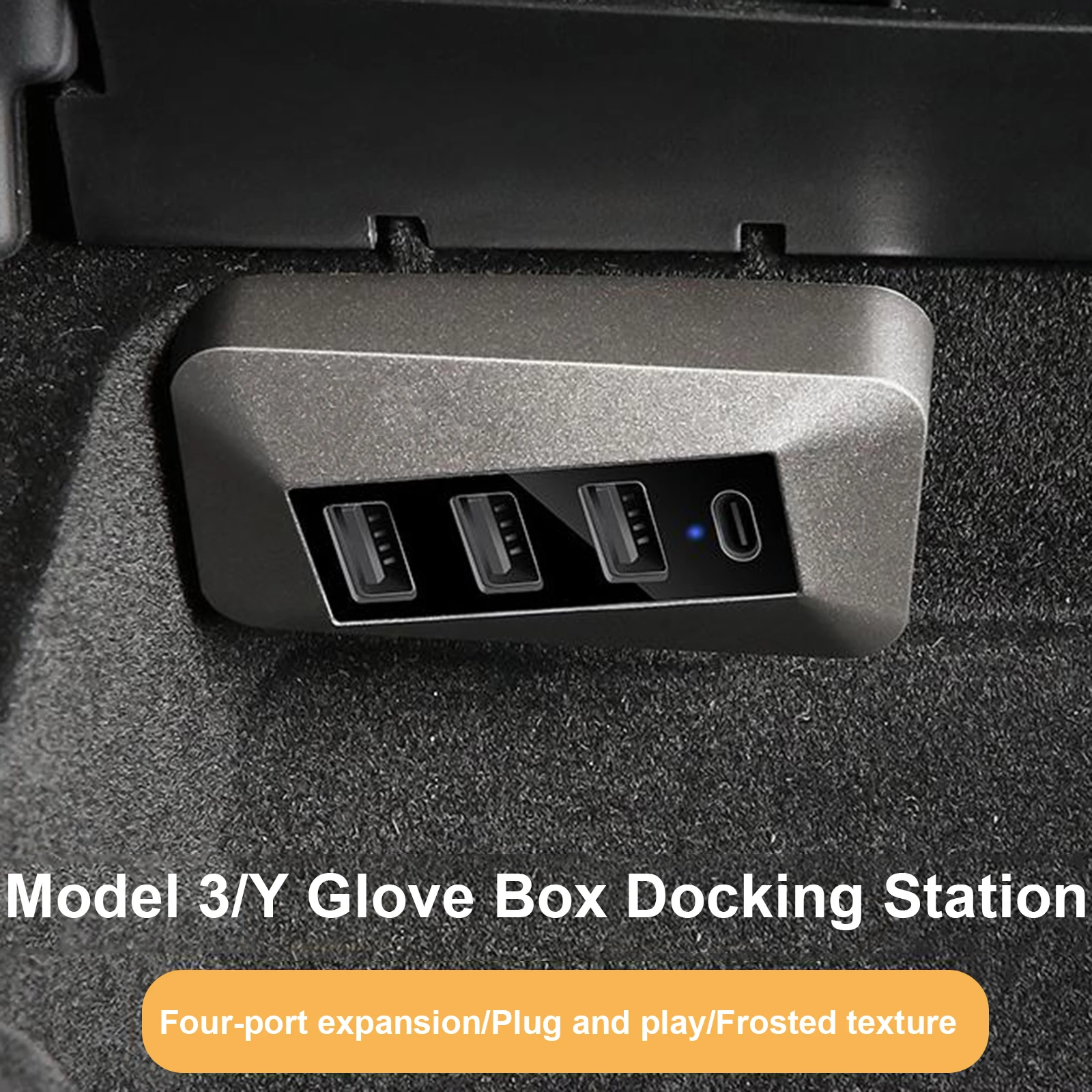 

Center Console Docking Station 4 Ports Shunt Hub Glove Box Quick Charger For Tesla Model 3 Y 2022 2023