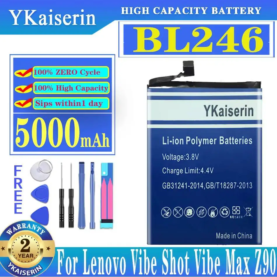 

BL246 5000 мАч аккумулятор ykaisсеребрин для Lenovo Z90 Vibe Shot Z90A40 Z90-7 Мобильный телефон аккумулятор