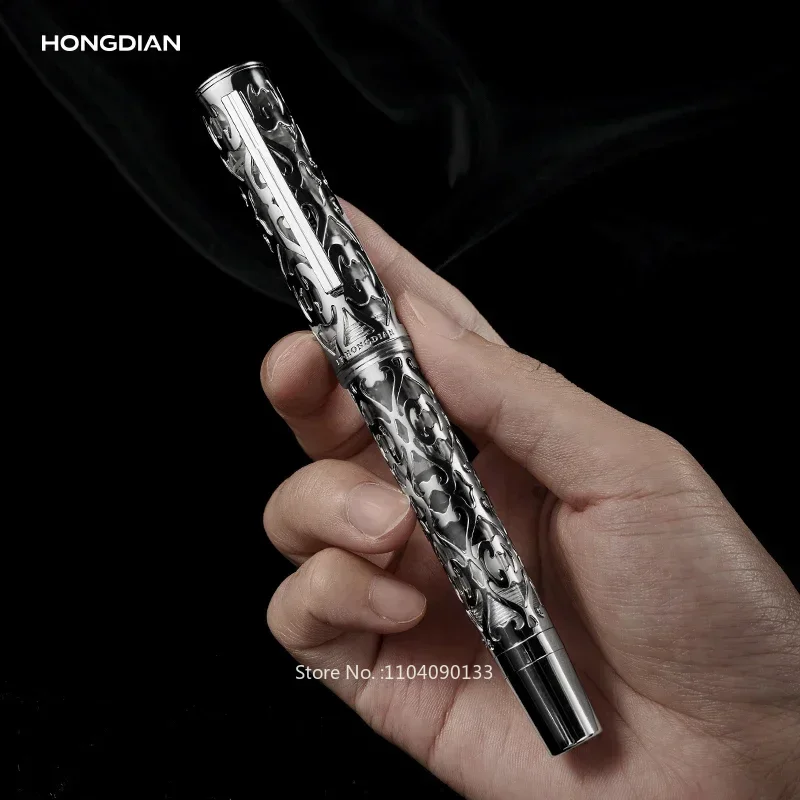 

Hot New Luxury Hongdian D1 Metal Hollow Out Piston Fountain Pen Writing Ink Pen EF/F Nib School Office Supplies New Pens