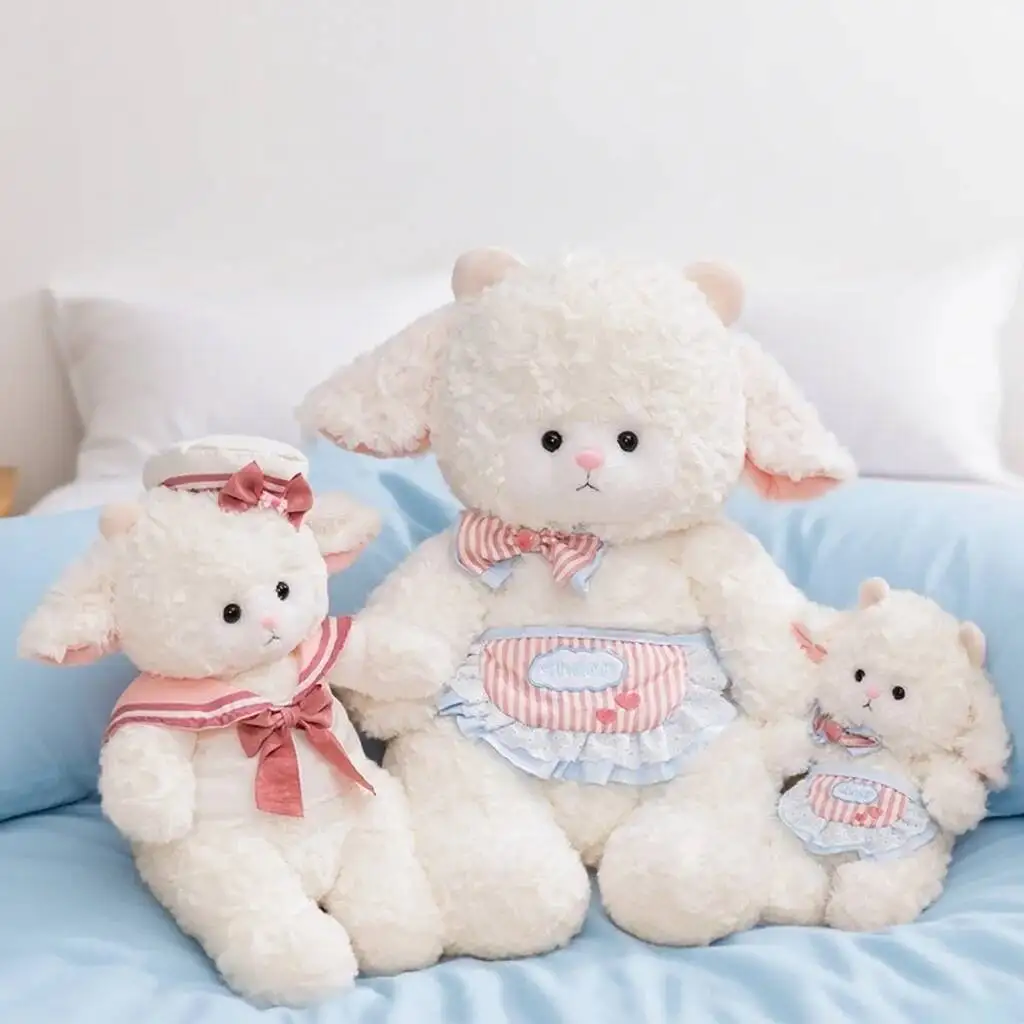 

Appease Little Sheep Plush Toys Cozy Fluffy Cartoon Lace Bow Tie&Naval Uniform Sheep Doll Gentle Kids Companion Birthday Gift