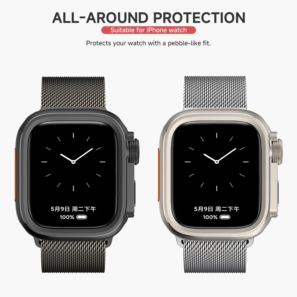 حافظة معدنية ممتصة للصدمات لساعة أبل 10 46 مللي متر غطاء إطاري حامي لسلسلة iWatch 10 9 8 7 6 5 SE تغيير إلى الترا 2 49 مللي متر تيتانيوم