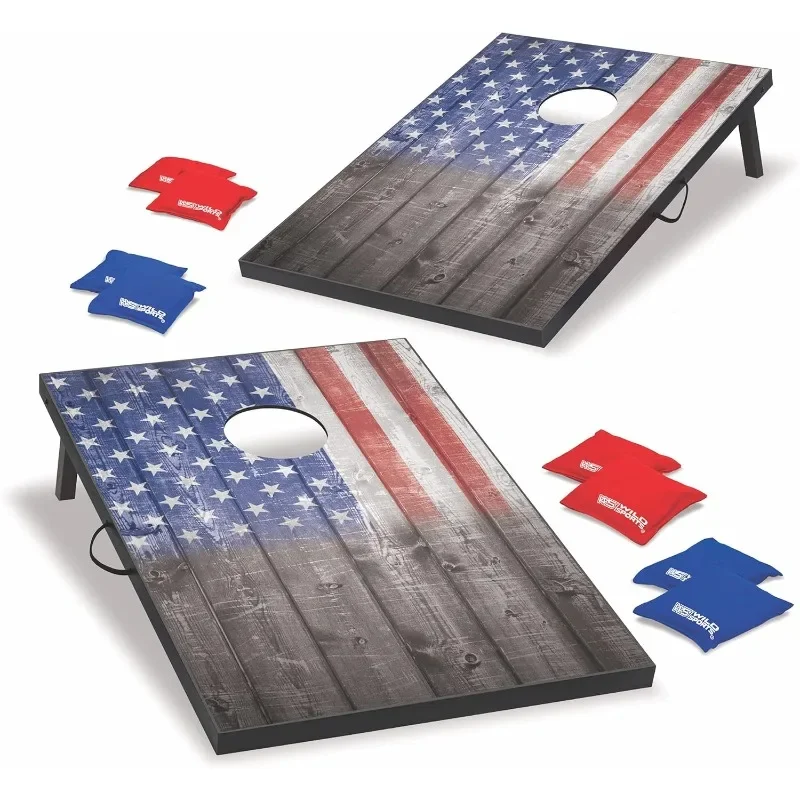 

Cornhole Outdoor Game Set, USA Flag or Natural Wood Options with Carry Bag Included – Perfect for Backyard, Beach