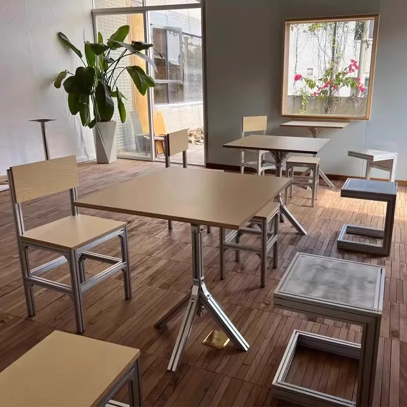Ocean board birch table aluminum profile material simple dining table coffee table round  dining  household