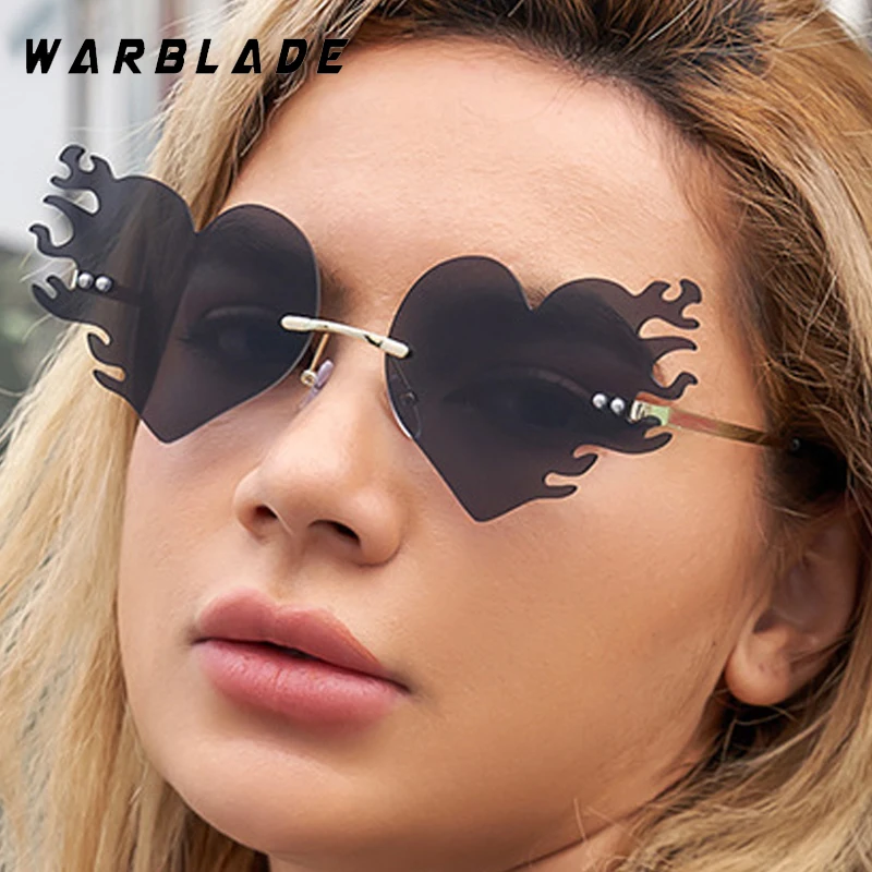 

Fashion Popular Rimless Heart Shaped Women's Sunglasses Brand Designer Metal Leg Men Sunglass Street Snap Rainbow Eyewear UV400