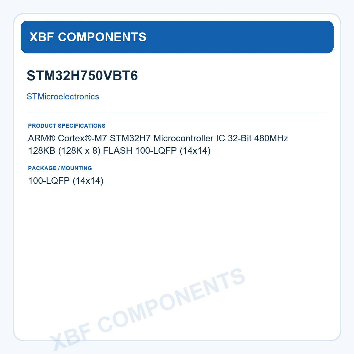 STM32H750VBT6 STMicroelectronics Microcontroller MCU ARM Cortex-M7 480MHz 128KB FLASH 100-LQFP (14x14)