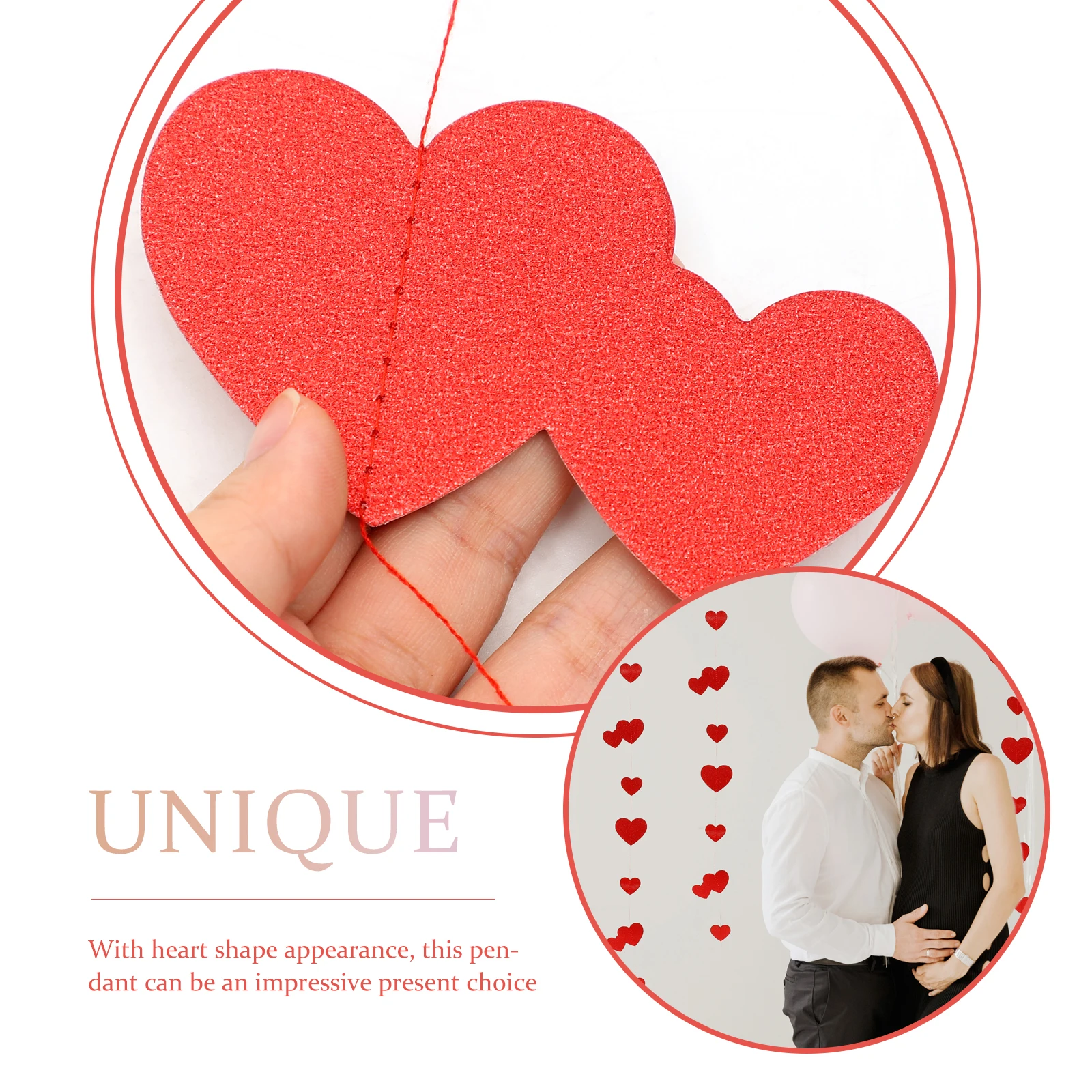 

2 Strings Heart Glitter Paper Hanging Decor Bright Colors Valentine Wedding Party Scene Layout Festival Pendant Decor