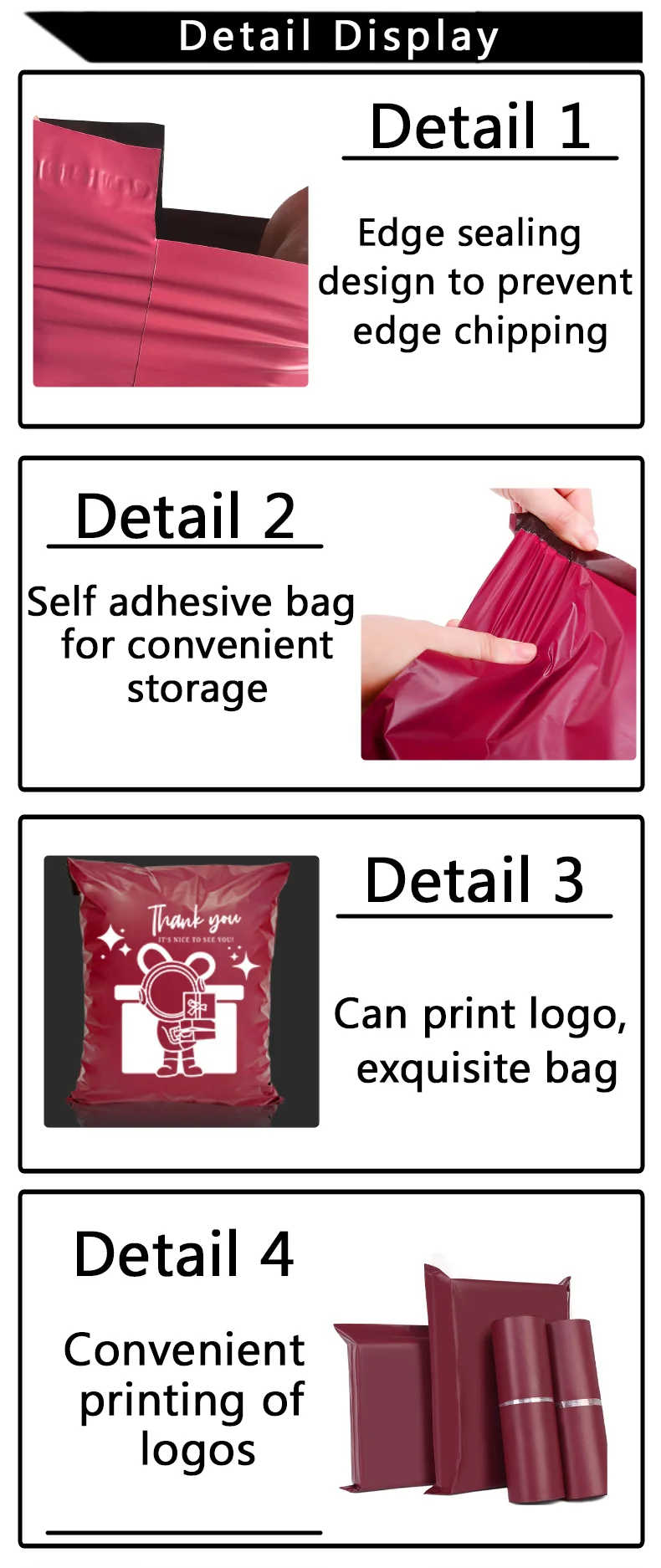 100 Stück braun-rote Expressbeutel, spezielle Verpackungstasche für die Bekleidungslogistik, unterstützt individuelles Logo – Detail 3