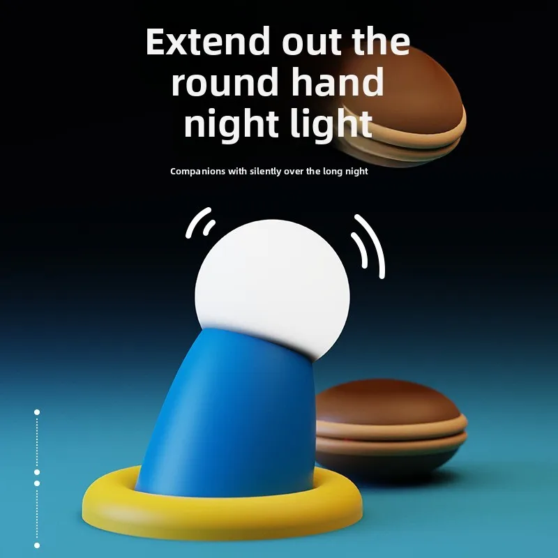 Extendable Round Hand Night Cute Fridge Magnetic Creative Silicone Bedside Desktop Tap Light