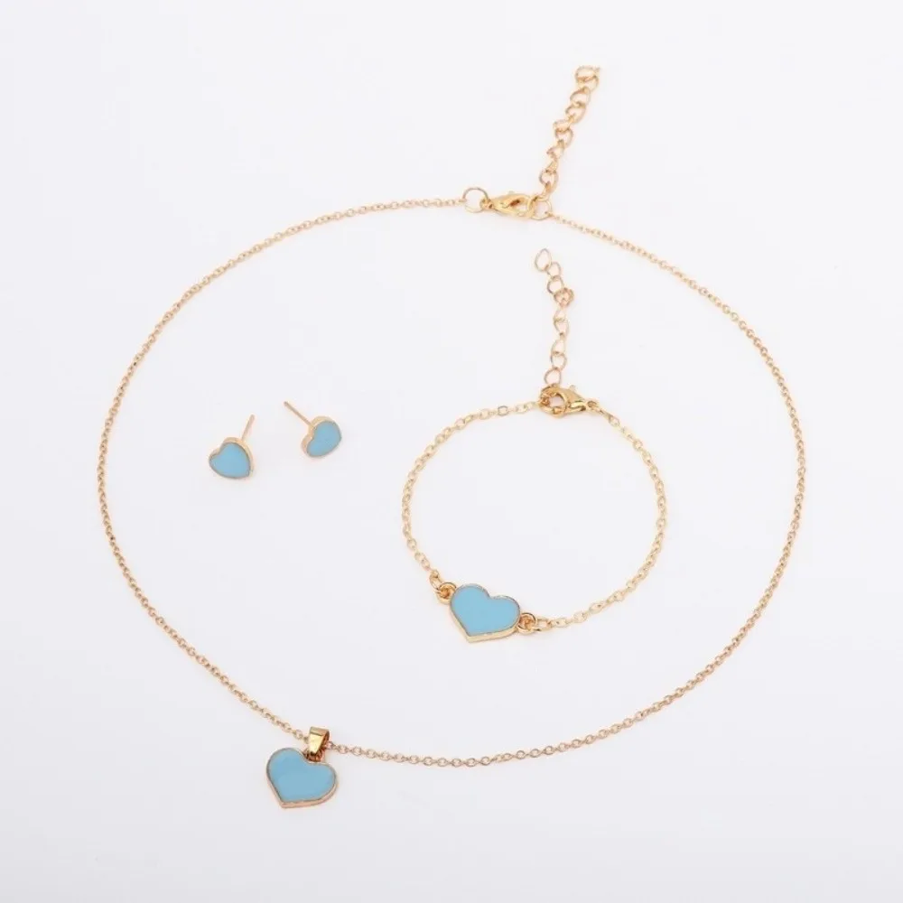 Elegance Style Butterfly Jewelry Set Dripping Oil Minimalist Heart Necklace Ring Set Creative Artistic Design