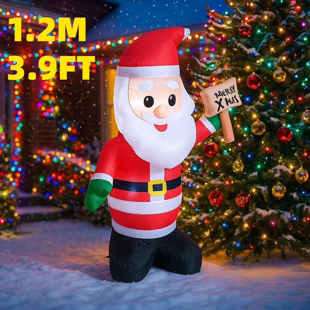 

1.2M/3.9FT Inflatable Santa Claus Holding Sign Lights LED Home Decorations Toys Yard Xmas Decor Supplies Outdoor Holiday Decorat