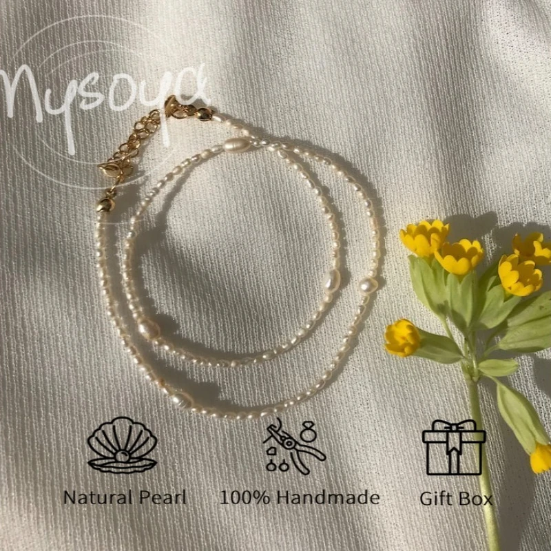 

MYSOYA Handmade Freshwater Pearl Necklace 3-4mm & 5-6mm With Gift Box For Her/Him Wedding/Birthday/Christmas/New Year