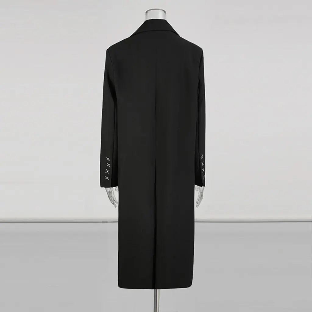 

French Hepburn Style Long Coat Women's Asymmetric Color Block Design Fashionable Elegant Windbreaker Spring Autumn Outerwear