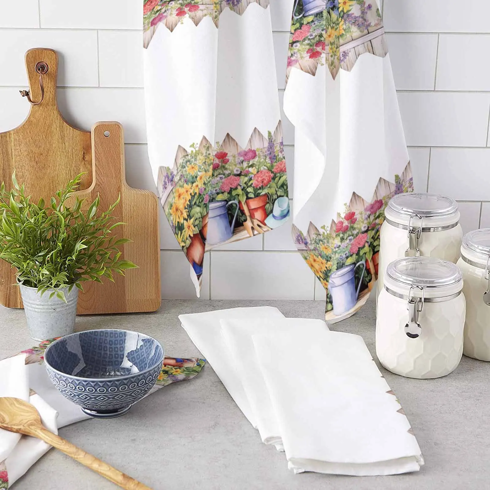 Watercolor Country Garden Plant Flower Kitchen Towel Absorbent Dish Cloth Tableware Towel for Kitchen Household Cleaning Tool