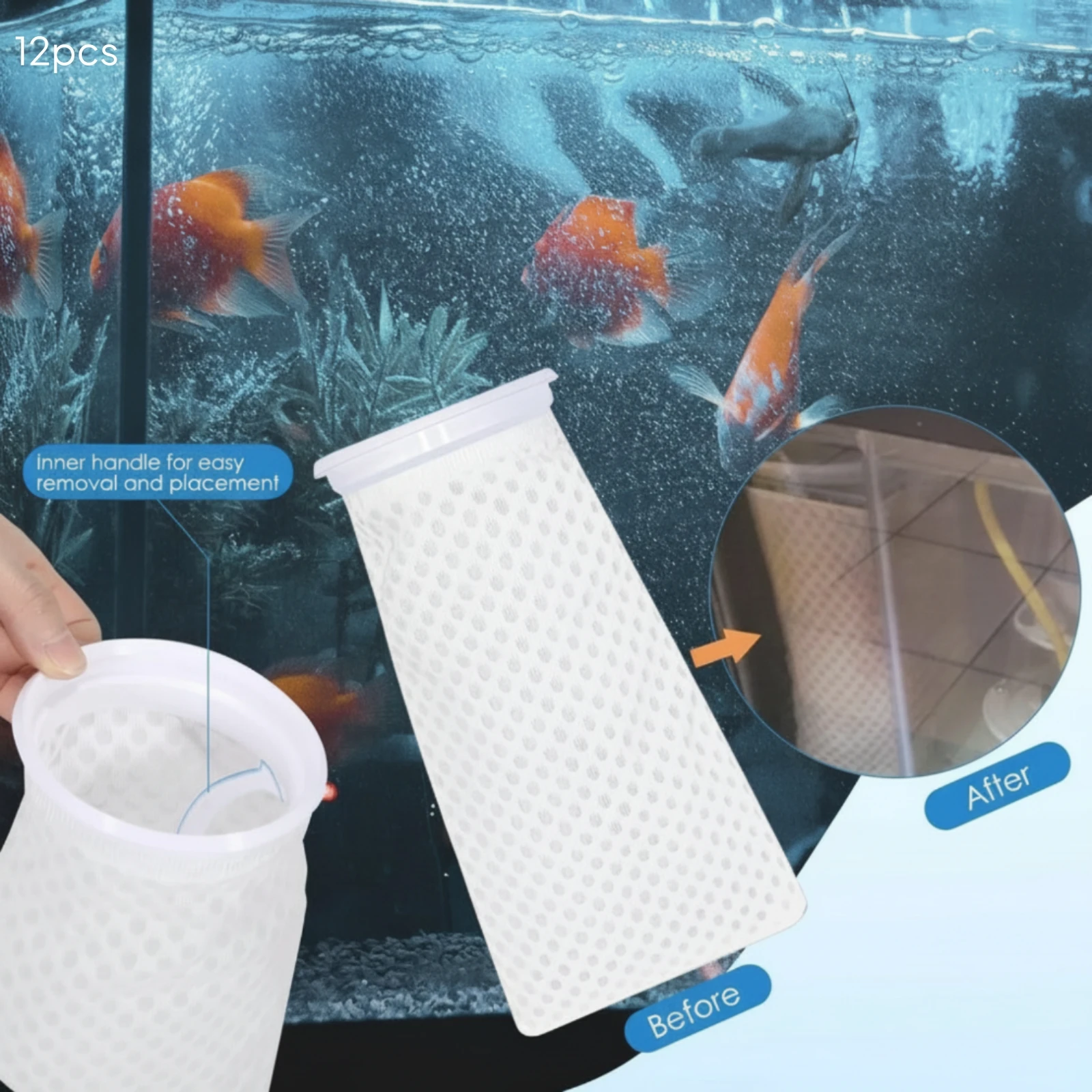 12 Pieces Aquarium Filter Bag with Rim Fine Mesh Aquarium Filter Bag Efficient Filtration Washable for Aquatic Keepers view 5