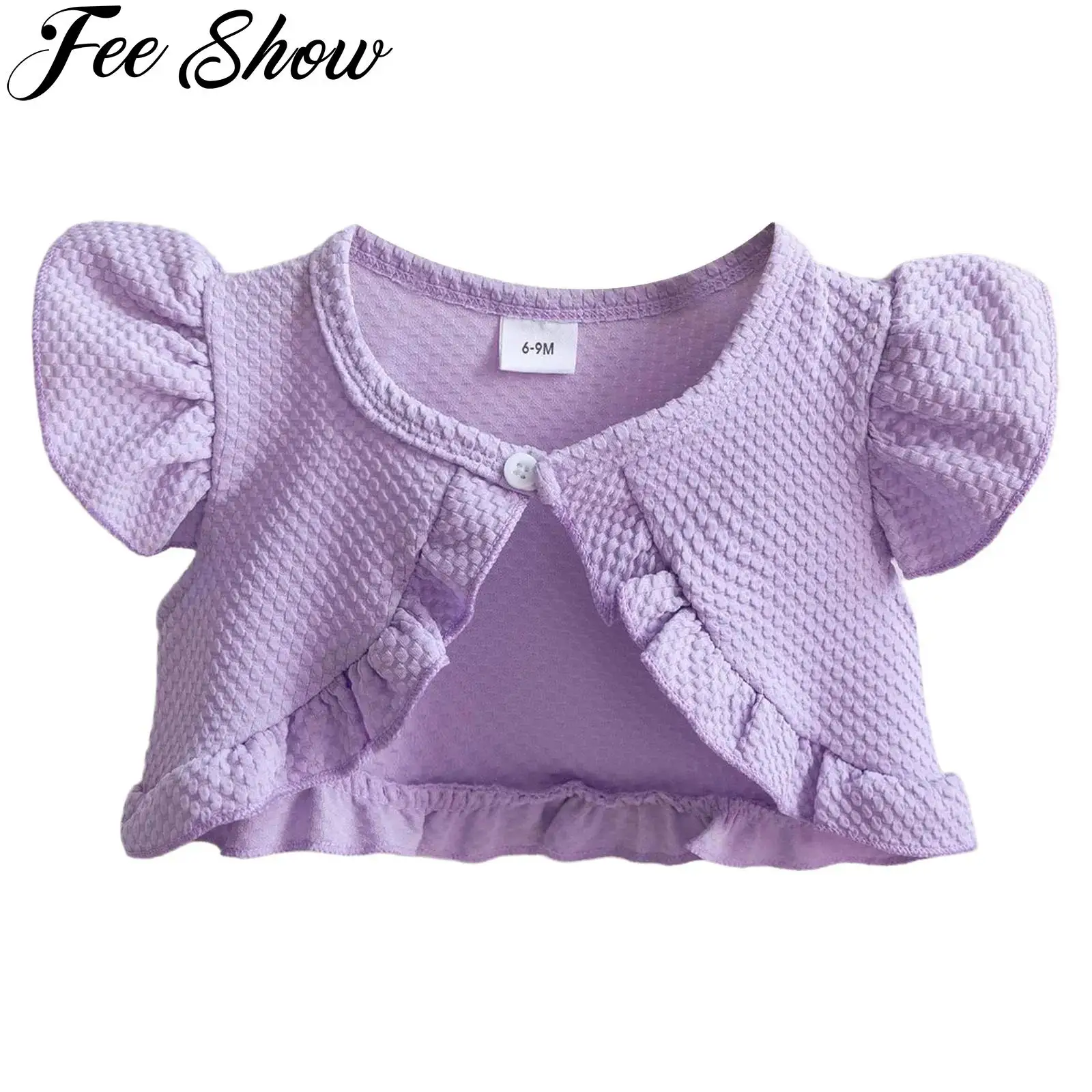 

Милый летний кардиган-болеро для маленьких девочек, пальто с короткими рукавами и рюшами, верхняя одежда, одежда для малышей на свадьбу, день рождения