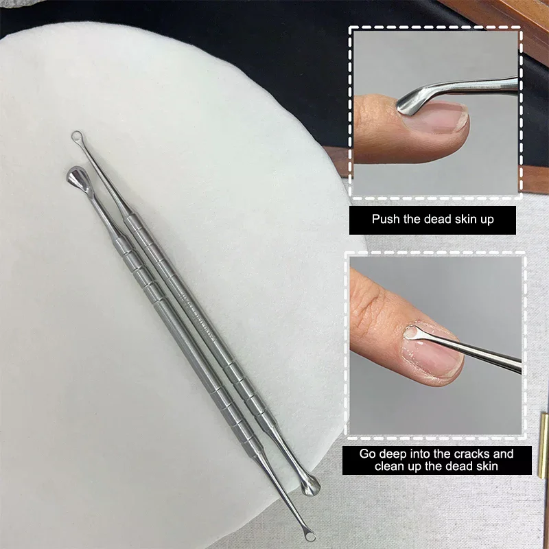 

Double-Headed Stainless Steel Cuticle Preposed Remover Nail Pusher Clean Dead Skin Circle Bevel Shovel Manicure Exfoliation Tool