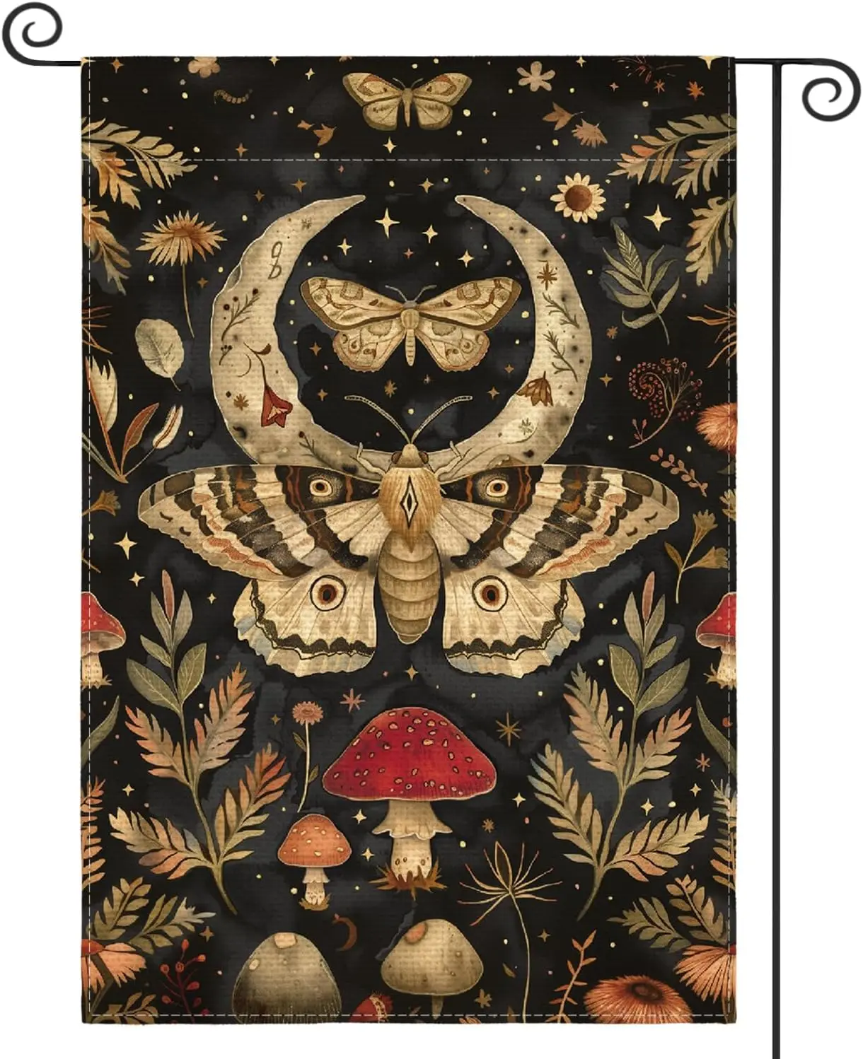 AVOIN colorlife Forest Garden Flag 12x18 Inch Double Sided Outside, Mushroom Moon and Moth Yard Outdoor Flag R034 WWP