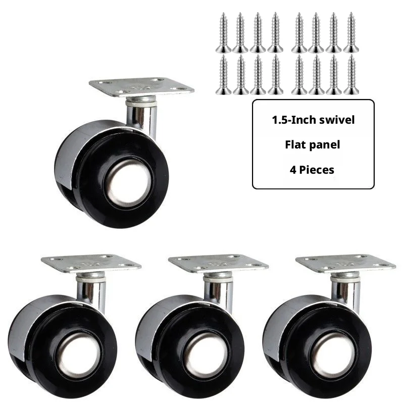 4Pcs 1.5/2 Inch Flat Universal Wheel Steering Pulley Cabinet Coffee Table Computer Swivel Chair  Flat Silver Alloy Small Wheels
