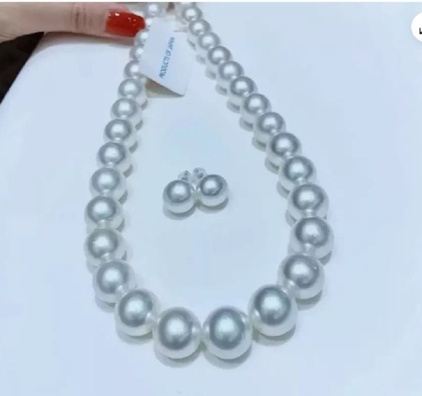 Perfect South Sea AAAA8-9 White Round Pearl Necklace 18 inches+Earring Set 925s