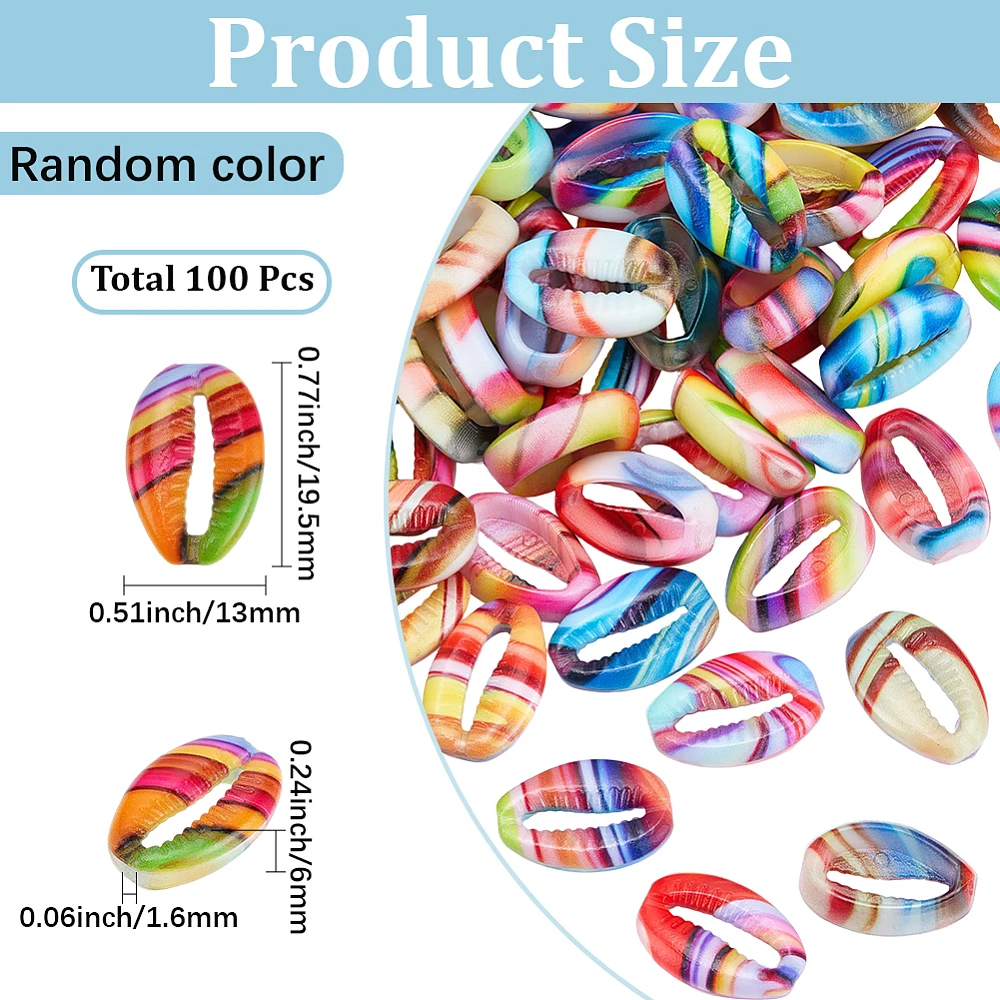 100Pcs Colorful Cowrie Shells Resin Shell Bead Bulk 2cm Random Mixed Color Enamel Summer Beach Hawaii Ocean Seashells Charm