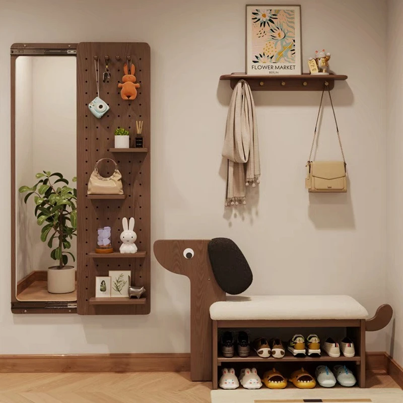 باب مقعد تغيير حذاء الجرو من الخشب الصلب، رف أحذية إبداعي لطيف منزلي يرتدي باب مقعد الأحذية، خزانة أحذية للجلوس