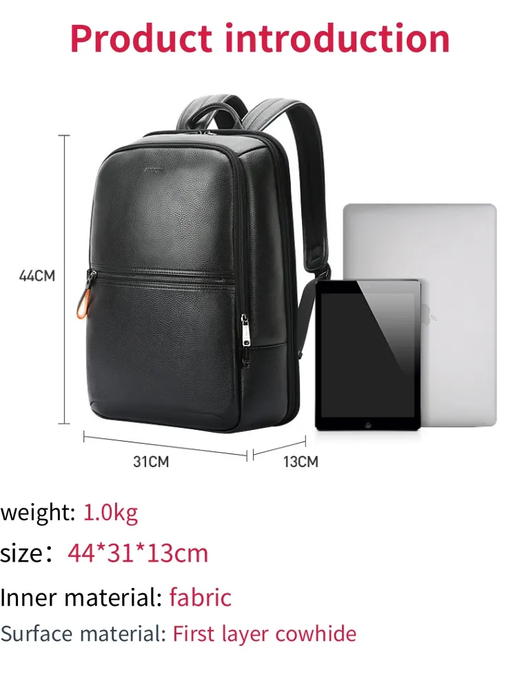 BOPAI Leather backpack; Business backpack; Men's backpack; Large capacity; Computer bag; 15.6-inch backpack; Commuting backpack;