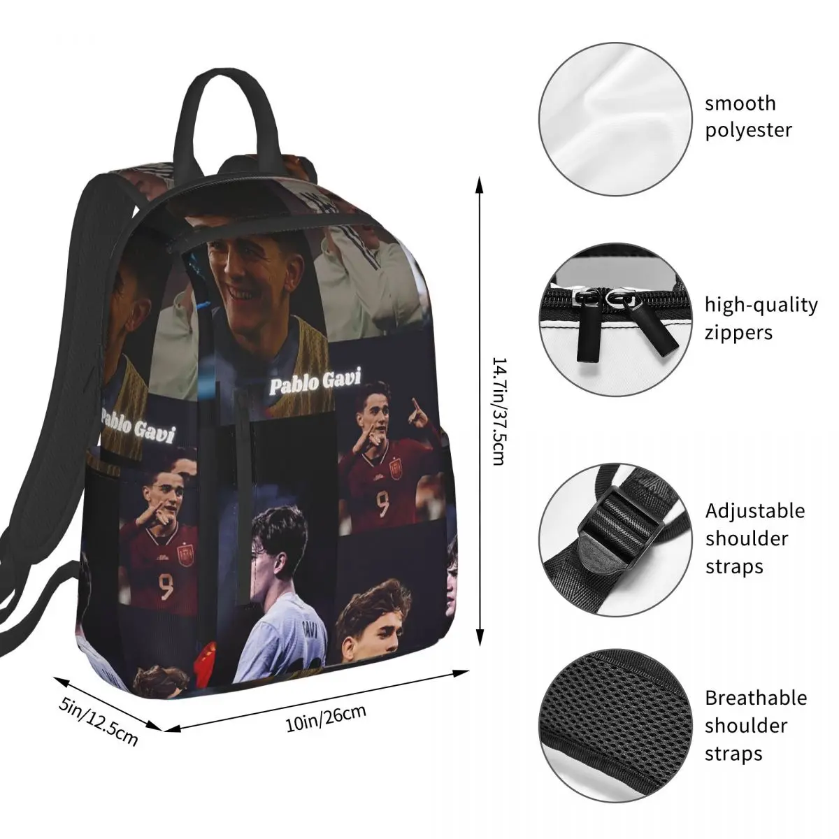 Pablo Gavi Aesthetic Backpack Student BookBag Children School Bag Laptop Shoulder Bags Boys Girls