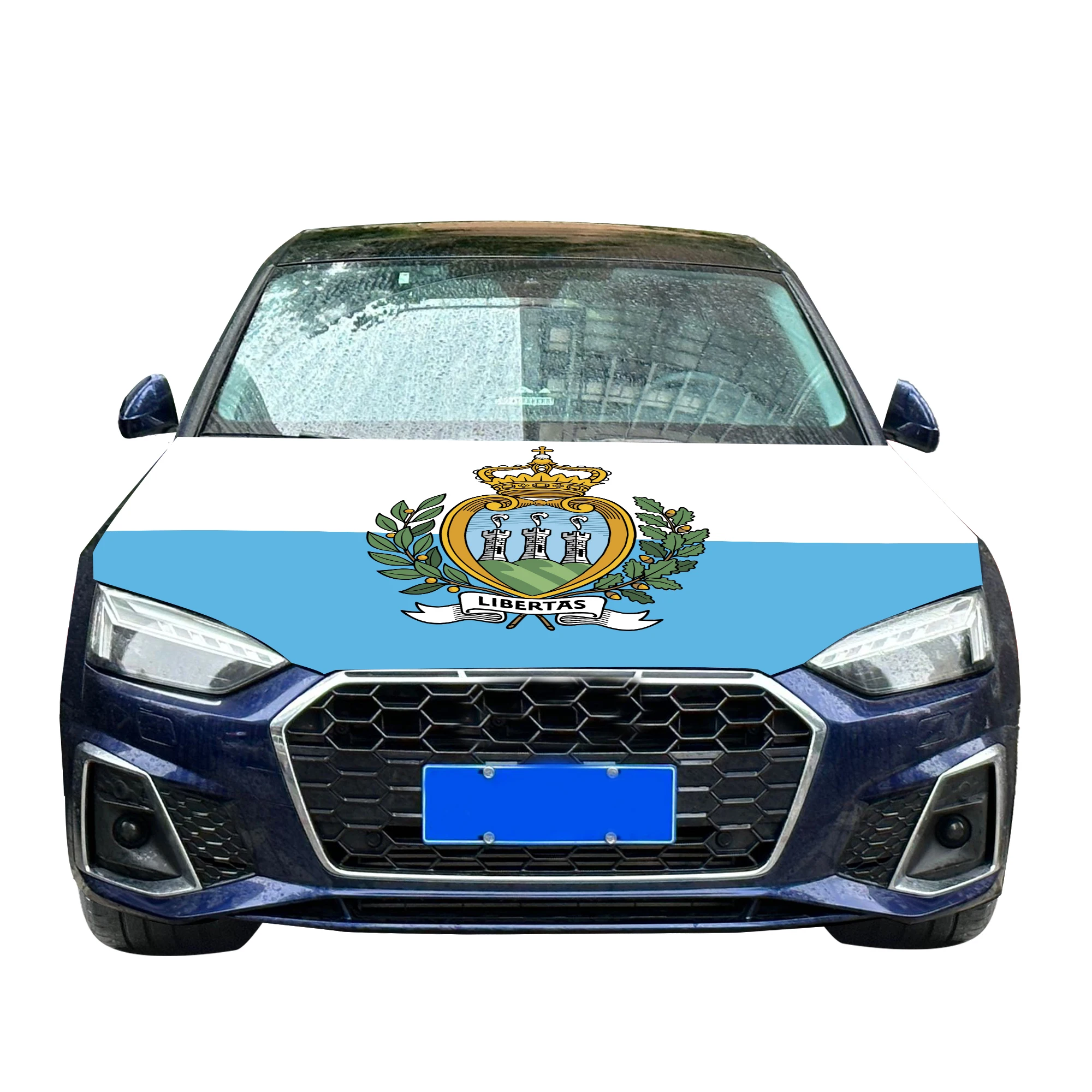 San Marino Car Hood Cover Flag  Universal Size Elastic Polyester 120x150cm for Car Decor