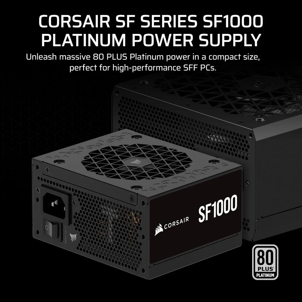 SF1000 (2024) Fonte de alimentação ATX Platinum 80 Plus totalmente modular de baixo ruído – PCIe 5.0 Ready – Suporte SFX-to-ATX incluído