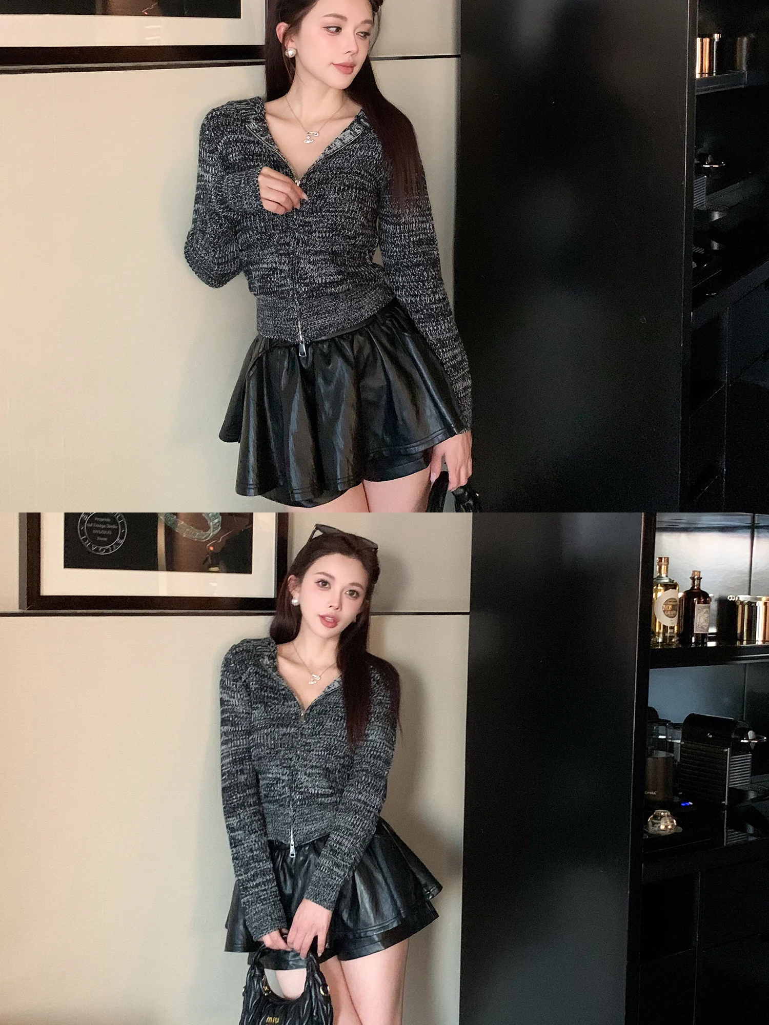 

LADIES FIRST Zip-Up Knitted Hat Coat Women's Faionable Slimming Casual Sle Long Sve Regular Length Zipper Sweater Jaet