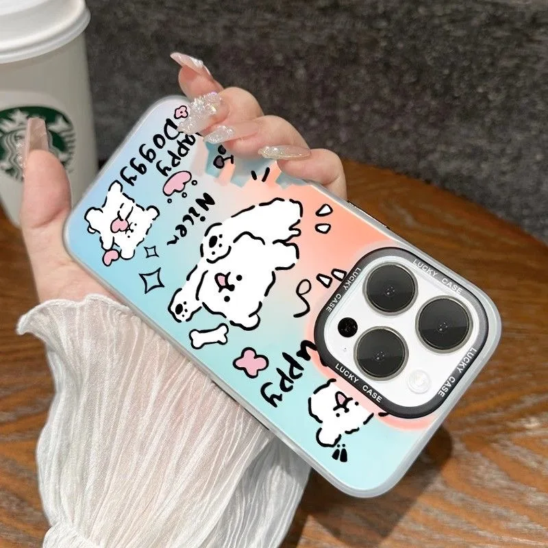 Cartoon cute hug hear Phone Case for iPhone 15 14 13 12 11 Pro Max X XR XSMax 7 8 Plus Matte Aurora Laser Gradient Couple Cover