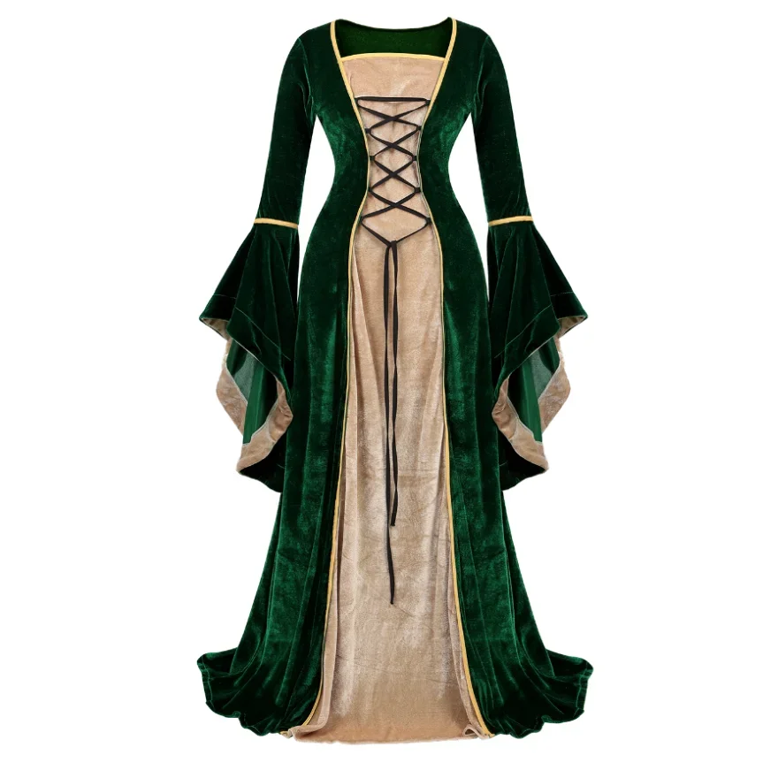 Women Renaissance Irish Deluxe Velvet Dress Victorian Medieval Long Dress Retro Fancy Gown Halloween Cosplay Costume Plus Size