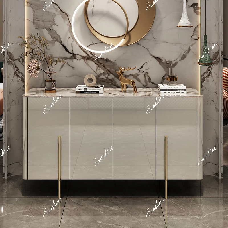 Italian minimalist solid wood shoe cabinet modern minimalist cream style entrance entrance partition cabinet