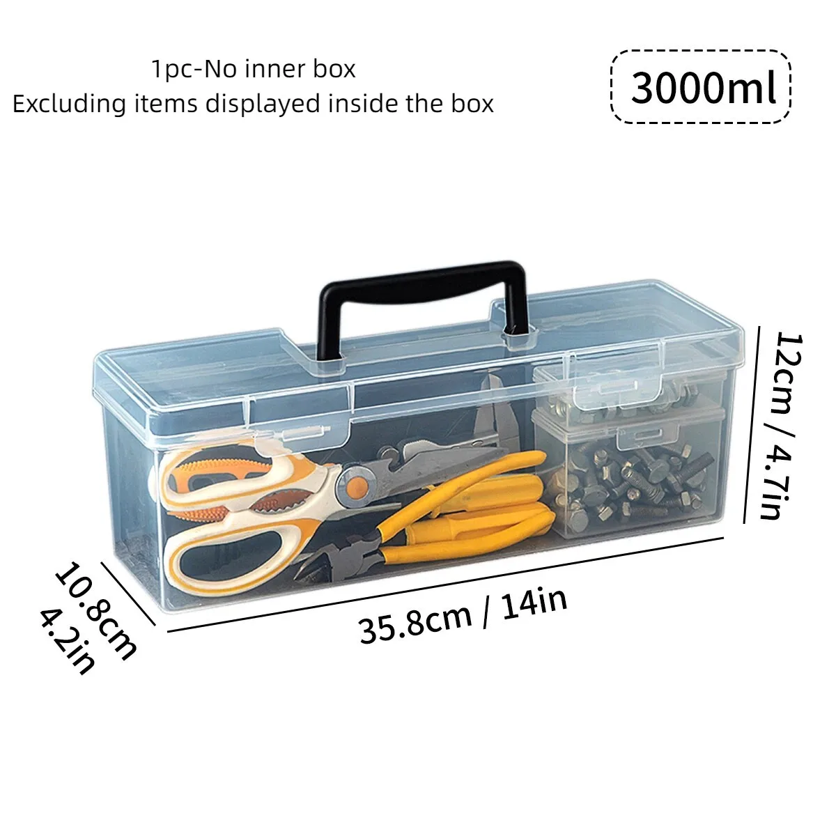 WORTHBUY Multifunctionele Tool Organizer Transparant Gereedschapsopbergdoos met handvat Gereedschap Stofdichte Opbergdoos Grote Capaciteit
