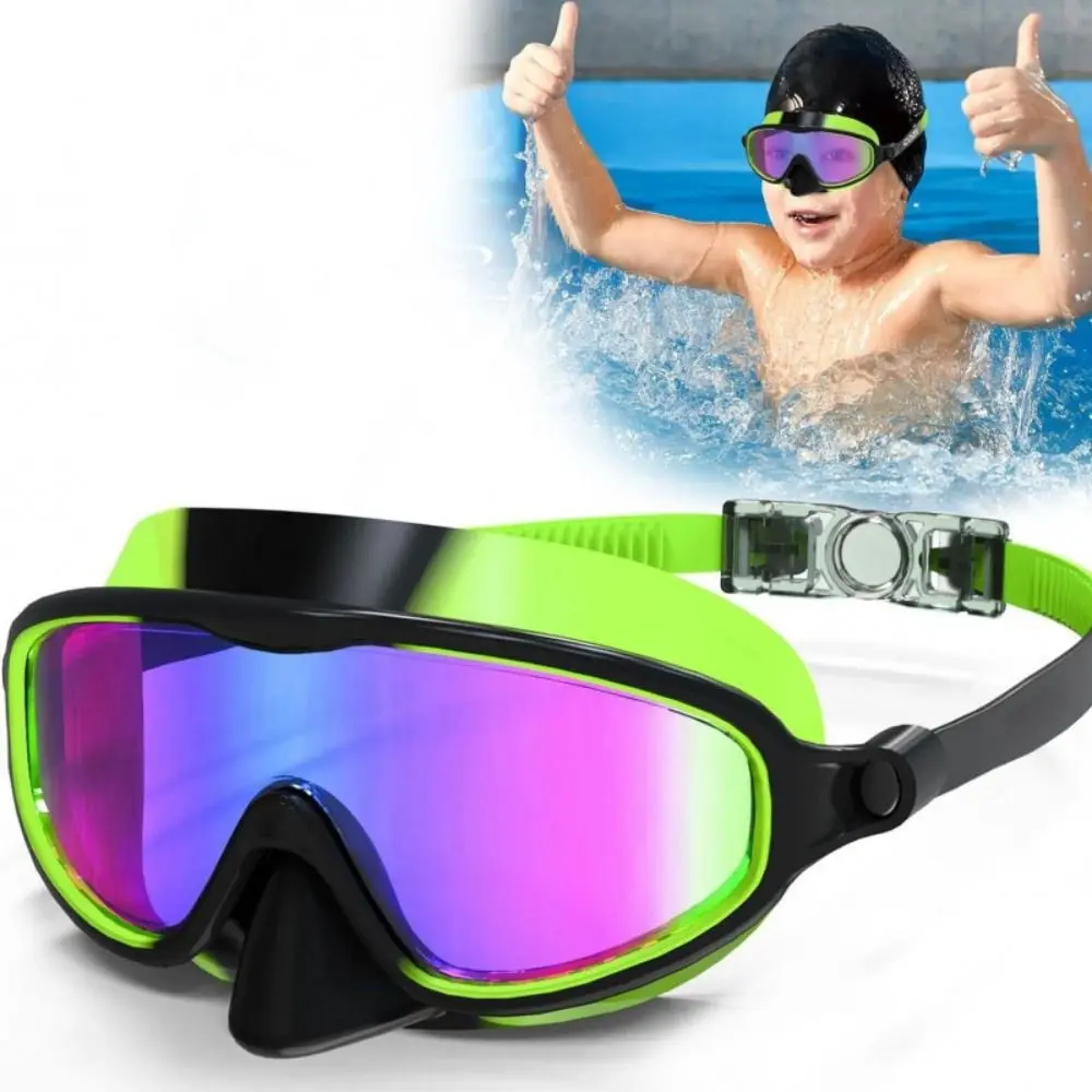 No Leak Wide View Kids Swimming Glasses Nose Cover Anti-Fog Toddlers Diving Glasses Silicone UV400 Swimming Eyewear Aged 3-15 view 2