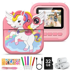 Sofortbildkamera für Kinder, 12 MP/1080P-Kinderkamera mit 32 GB Karte, 2,4-Zoll-Sofortbildkamera, Geburtstagsgeschenk für Kinder im Alter von 3–12 Jahren