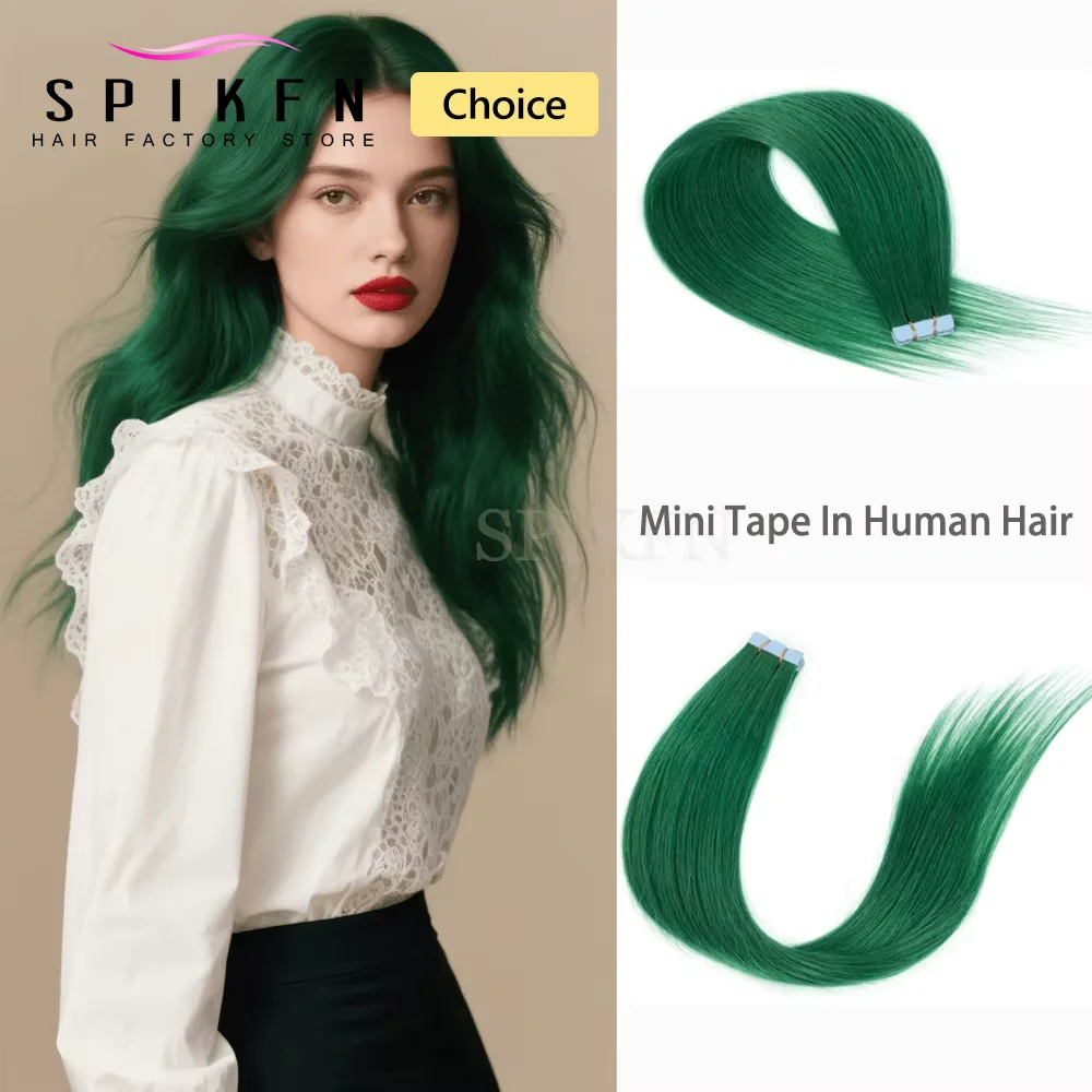 

Изумрудная мини-лента для наращивания человеческих волос, 12-24 дюйма, микролента для волос, бесшовные клейкие волосы для косплея