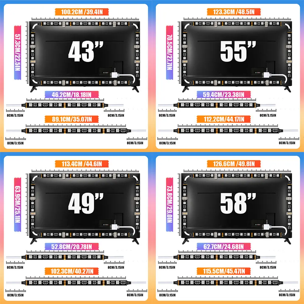 USB 5 فولت RGB TV Led شريط إضاءة خلفي 30 المصابيح/م Led الإضاءة مع البعيد لتقوم بها بنفسك الألوان Led الإنارات لإضاءة التلفزيون 49/49/55/58 بوصة