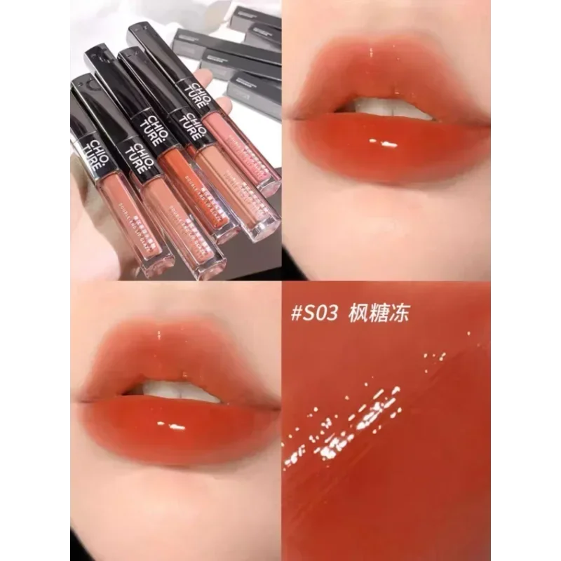 CHIOTURE Double-Headed Lip Lacquer Mirror Transparent Lip Gloss Velvet Matte Lip Mud Lipstick Long-lasting Makeup Cosmetics