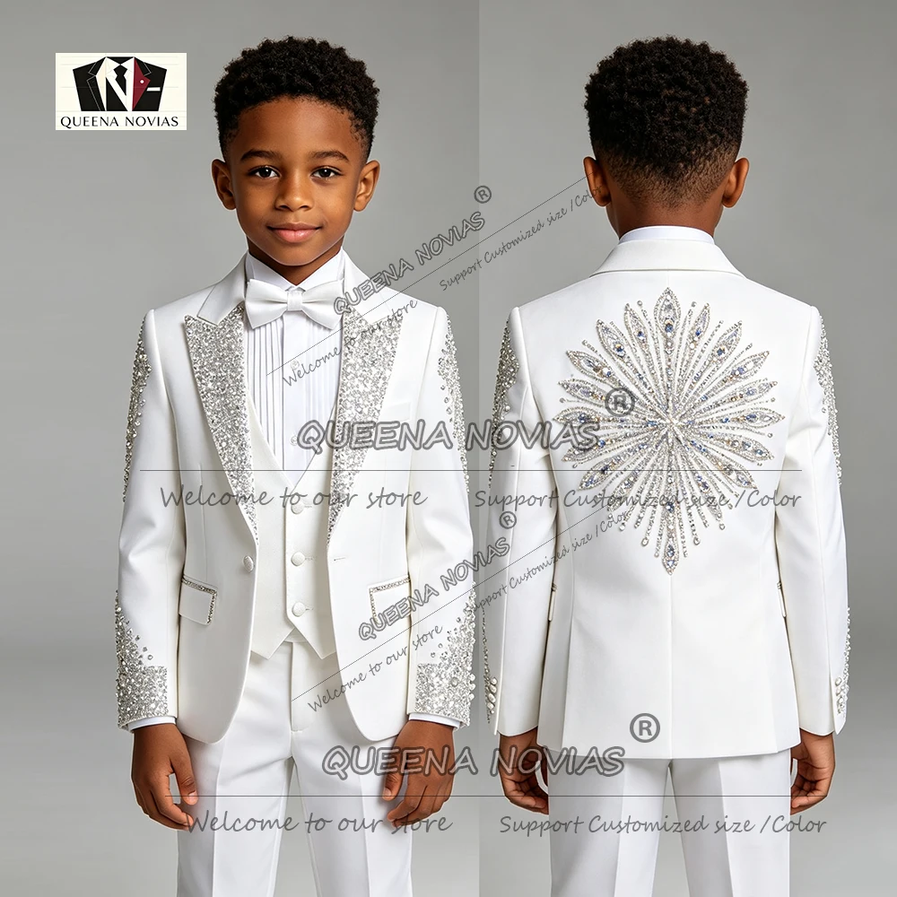 Ensemble de Costume de Mariage Scintillant à Paillettes pour Garçons – Veste, Gilet et Pantalon 3 Pièces – Tenue de Cérémonie Enfant – Smoking de Fête – Vêtement de Luxe pour Enfants