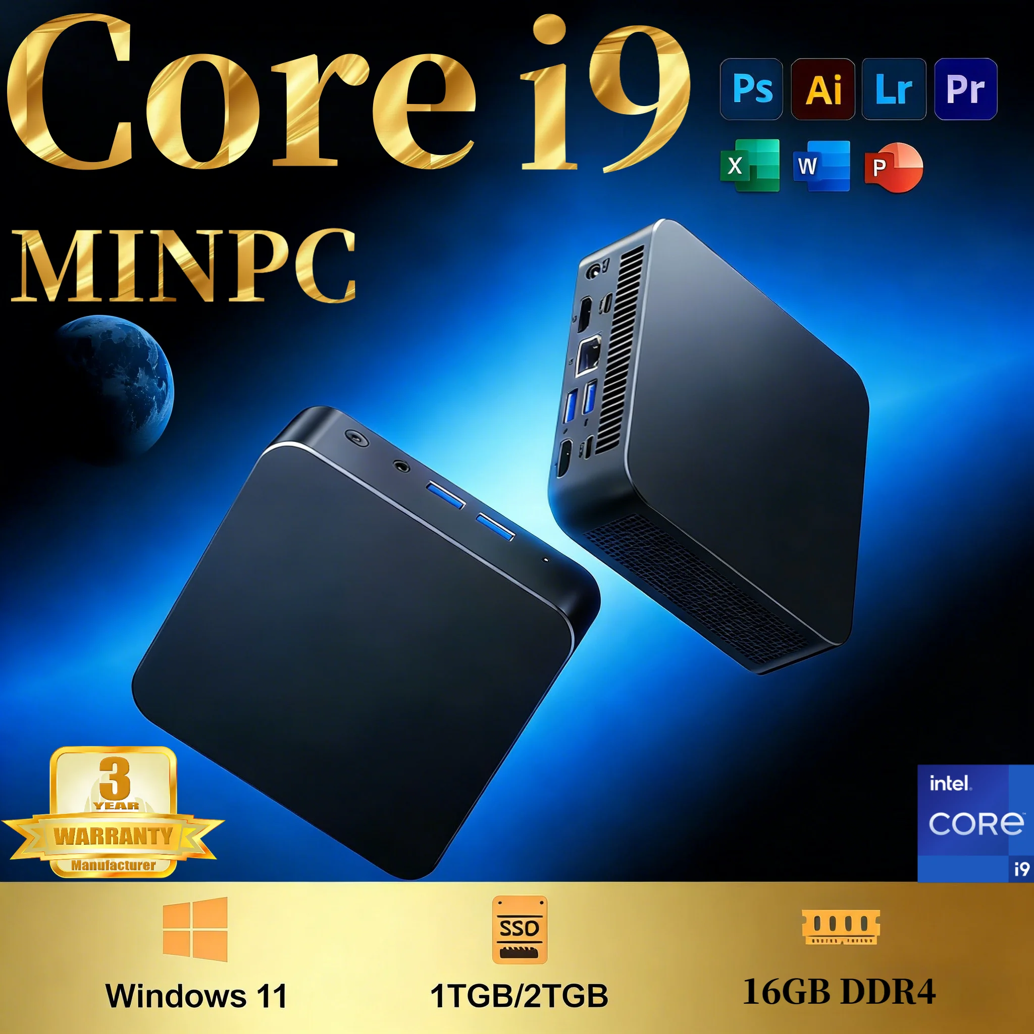 

Intel Core i9 10980HK Core i9 9900U Gaming Mini Computer Windows 11 Pro 16GB DDR4 2TB M.2 SSD WiFi 6 UHD Graphics Mini PC