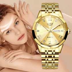 LIGE-Reloj de pulsera de lujo para mujer, cronógrafo dorado con fecha luminosa, resistente al agua, de cuarzo, de acero inoxidable + caja