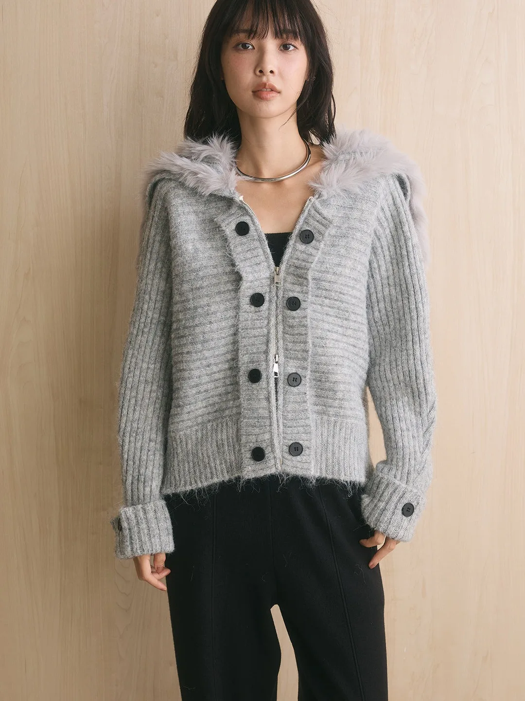 Cozy Hooded Knitted Sweater Jacket Women's Winter New Loose Warm Cardigan Top Gentle Style Pure Color Business Casual Loose Fit