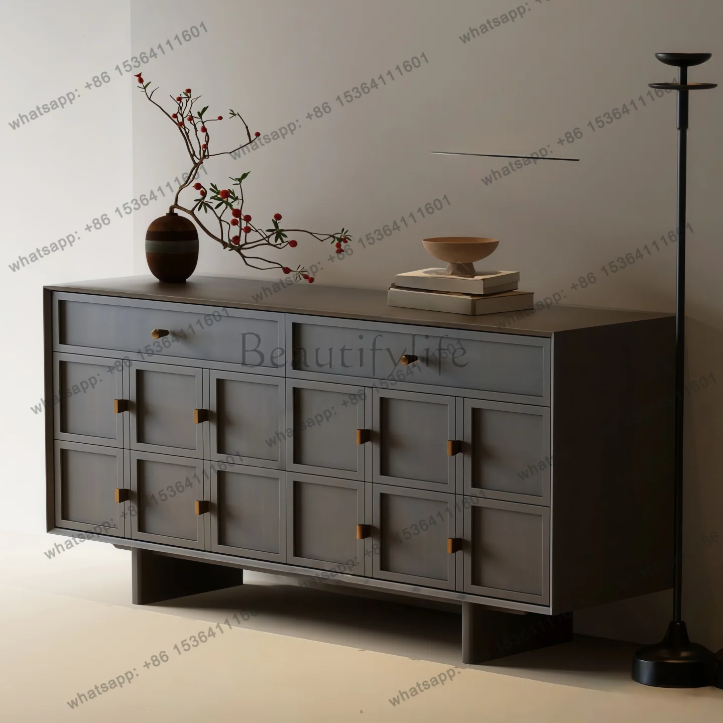 Medieval style paint meal side entrance cabinet living room wall storage cabinet