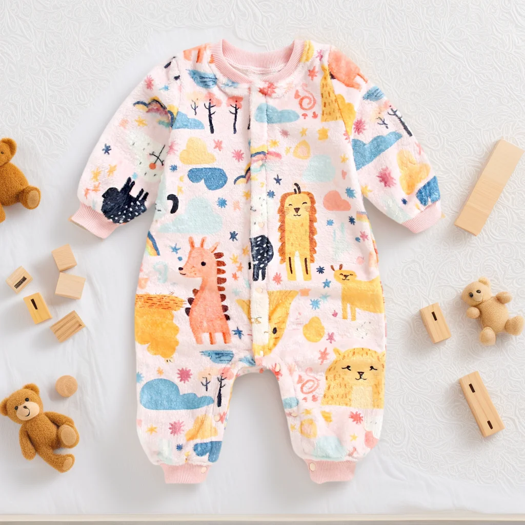 

Animal Lovely Baby Jumpsuits Winter Flannel Warm Toddler Clothing Printing Rompers