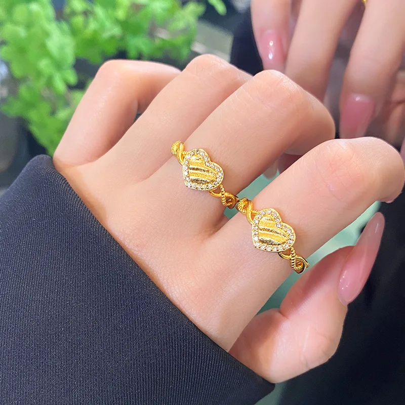 2026 Women Sand Gold Heart Ring Minority Design High Grade Opening Ring Ancient Brushed Imitation Gold Jewelry For Daily Wear Pa